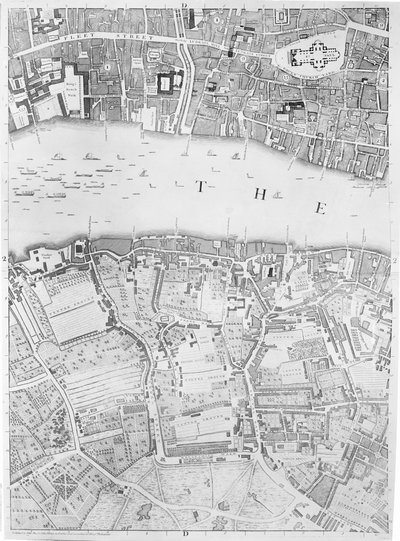 Karte von St. Pauls und Bankside, London, 1746 von John Rocque